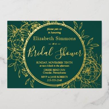 Emerald Green Modern Line Toile Bridal Shower Foil Invitations