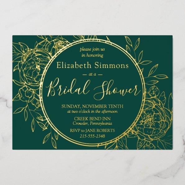 Emerald Green Modern Line Toile Bridal Shower Foil Invitations