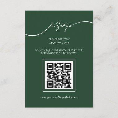 Emerald Green Modern QR Code Wedding RSVP Card