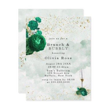 Emerald Green Peony Gold Brunch & Bubbly Invite