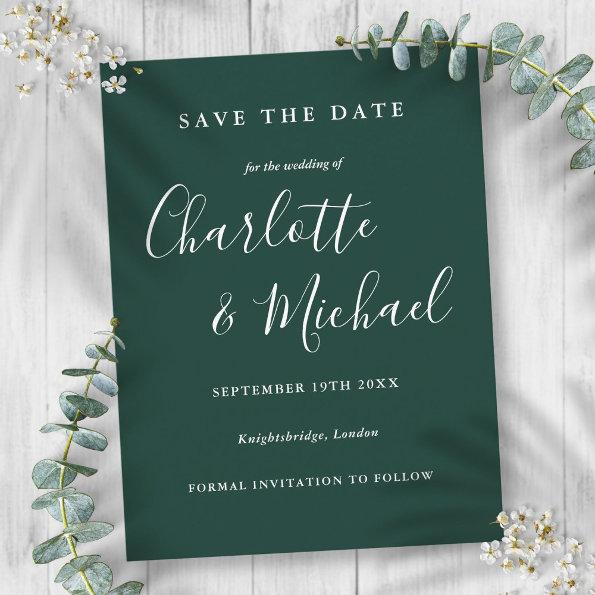 Emerald Green Script Wedding Save the Date Invitations