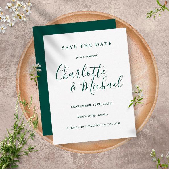 Emerald Green Script Wedding Save the Date PostInvitations