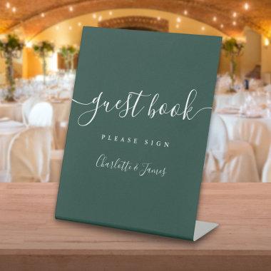 Emerald Green Signature Script Guest Book Pedestal Sign