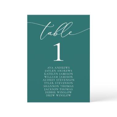 Emerald Green Teal Minimalist Wedding Table Number