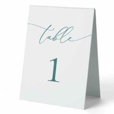 Emerald Green Teal Minimalist Wedding Table Number Table Tent Sign