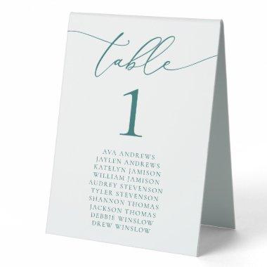 Emerald Green Teal Minimalist Wedding Table Number Table Tent Sign