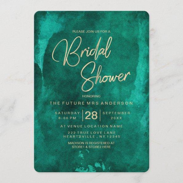 Emerald Green Watercolor Bridal Shower Invitations