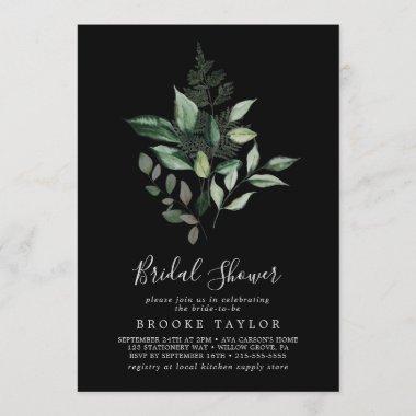 Emerald Greenery | Black Bridal Shower Invitations