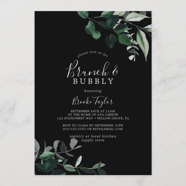 Emerald Greenery | Black Brunch and Bubbly Invitations