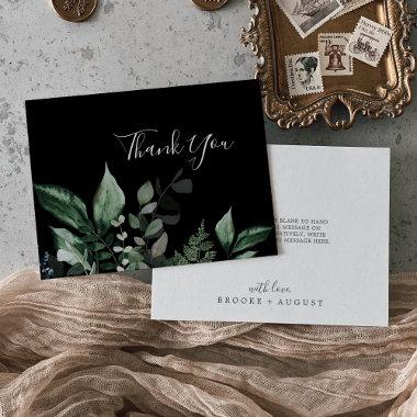 Emerald Greenery | Black Thank You Invitations