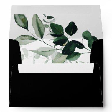 Emerald Greenery | Black Wedding Invitations Envelope