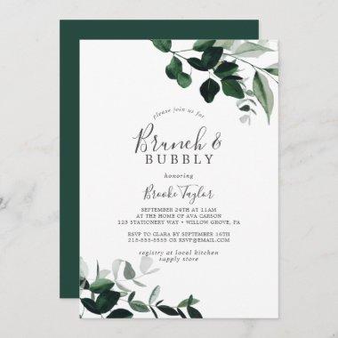Emerald Greenery Brunch and Bubbly Bridal Shower Invitations