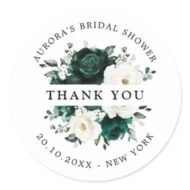 Emerald Greenery Eucalyptus Bridal Shower Thank u Classic Round Sticker