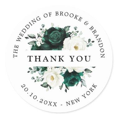 Emerald Greenery Eucalyptus Whit Wedding Thank you Classic Round Sticker