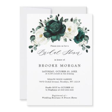 Emerald Greenery Eucalyptus White Bridal Shower Invitations