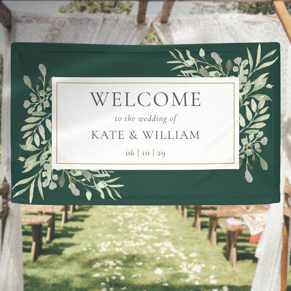 Emerald Greenery Foliage Wedding Welcome Banner