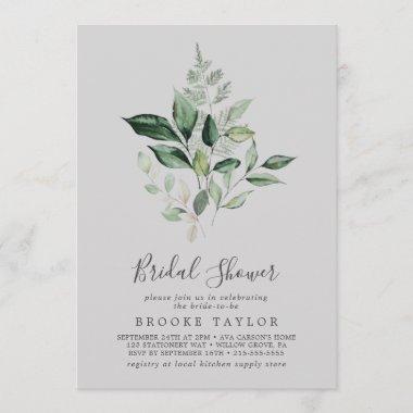 Emerald Greenery | Gray Bridal Shower Invitations
