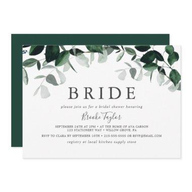 Emerald Greenery Horizontal Bride Bridal Shower Invitations