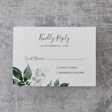 Emerald Greenery Horizontal Wedding RSVP Card