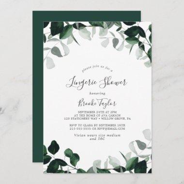 Emerald Greenery Lingerie Shower Invitations
