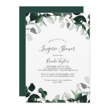 Emerald Greenery Lingerie Shower Invitations