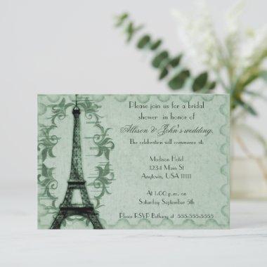 Emerald Paris Grunge Bridal Shower Invitations
