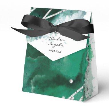 Emerald Silver Watercolor Geometric Bridal Shower Favor Boxes