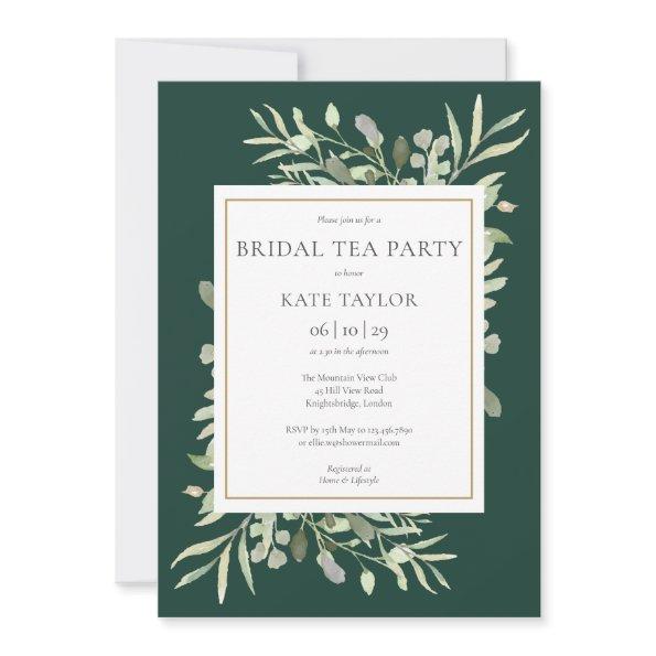 Emerald Watercolor Greenery Bridal Tea Party Invitations