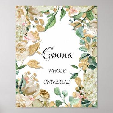 Emma Name Meaning Floral Mint Bridal Birthday Gift Poster