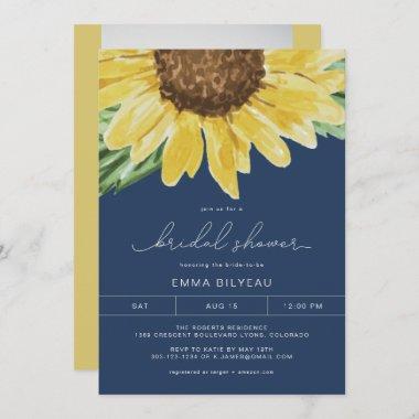 EMMA Rustic Blue Sunflower Floral Bridal Shower Invitations