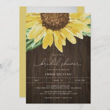 EMMA Rustic Wood Sunflower Floral Bridal Shower Invitations