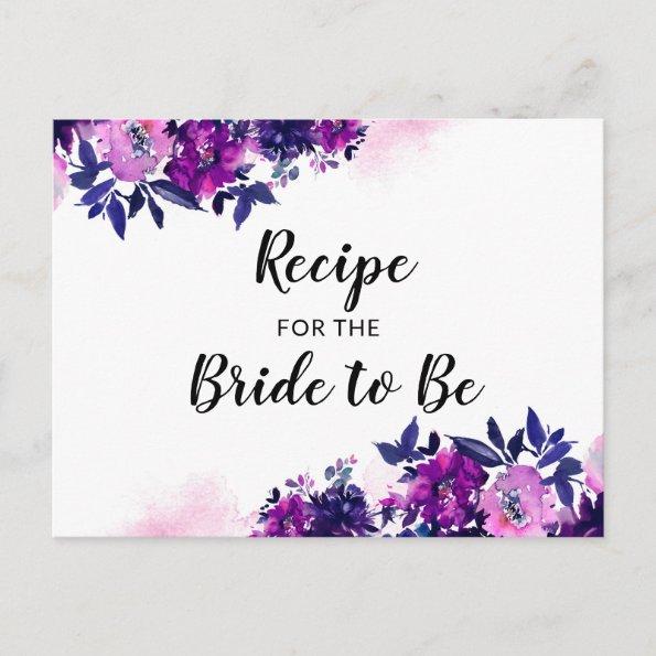 Enchanted Floral Purple Bridal Shower Recipe Invitations