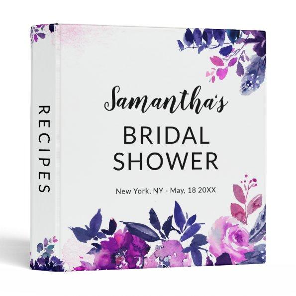 Enchanted Floral Purple Bridal Shower Recipe Invitations 3 Ring Binder