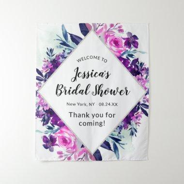 Enchanted Floral Purple Bridal Shower Welcome Tapestry