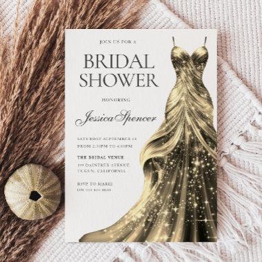 Enchanted Gold Sparkle Dress Bridal Shower Invitations