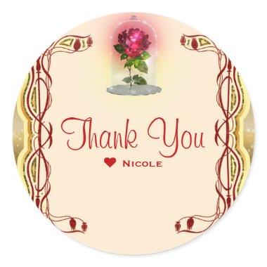 Enchanted Magical Fantasy Red Rose Birthday Party Classic Round Sticker