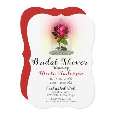 Enchanted Magical Red Rose Sparkly Bridal Shower Invitations