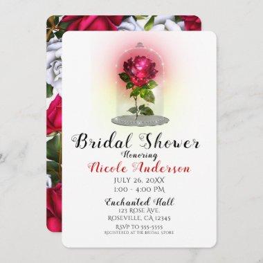 Enchanted Magical Red Rose Sparkly Bridal Shower Invitations