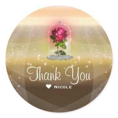 Enchanted Magical Red Rose Wedding Party Custom Classic Round Sticker