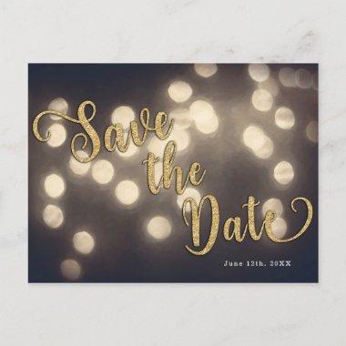Enchanted Night Lights Elegant Gold Save the Date Announcement PostInvitations