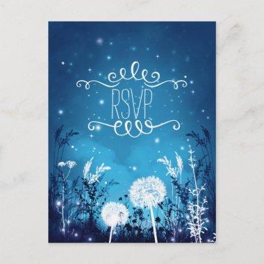 Enchanted Night Sky Stars & Foliage Blue RSVP card