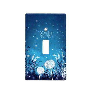Enchanted Night Sky Stars & Foliage Blue Rustic Light Switch Cover