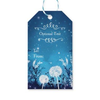 Enchanted Night Sky Stars & Foliage Blue Wedding Gift Tags