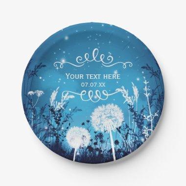 Enchanted Night Sky Stars & Foliage Blue Wedding Paper Plates