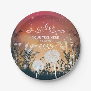 Enchanted Red Evening Sky Stars & Foliage Wedding Paper Plates