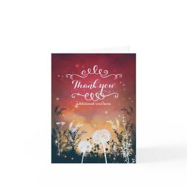 Enchanted Red Evening Sky Stars & Foliage Wedding Thank You
