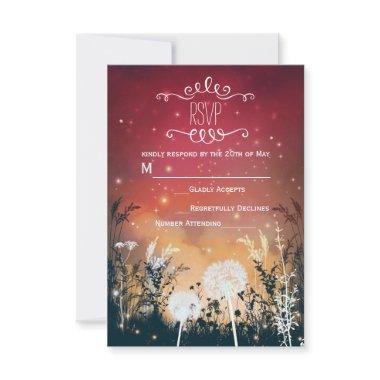 Enchanted Red Night Sky Stars & Foliage RSVP Card