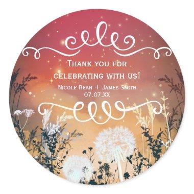 Enchanted Red Sky Stars & Foliage Wedding Favor Classic Round Sticker