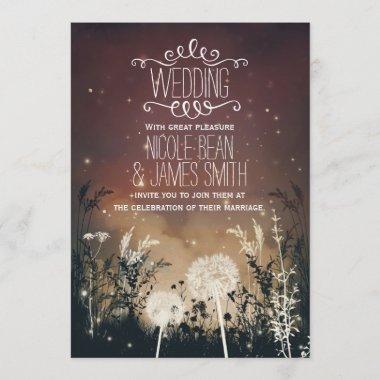 Enchanted Rustic Night Sky Stars & Foliage Wedding Invitations