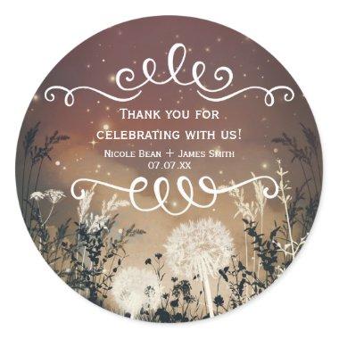 Enchanted Rustic Sky Stars & Foliage Wedding Favor Classic Round Sticker
